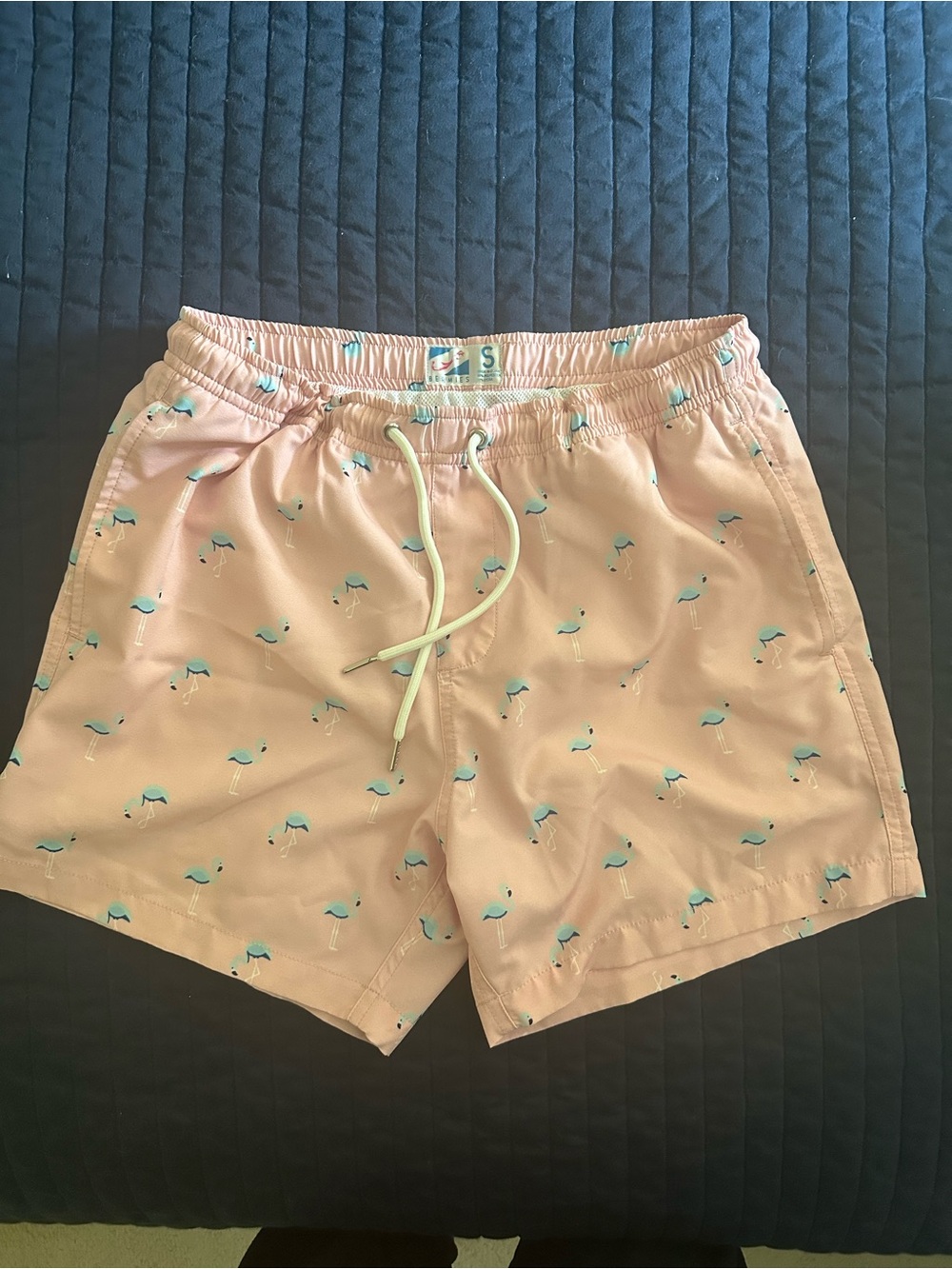 Bermies Pink Flamingo Print Swim Trunks